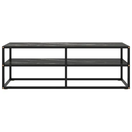 Meuble TV noir avec verre marbre noir 120x40x40 cm