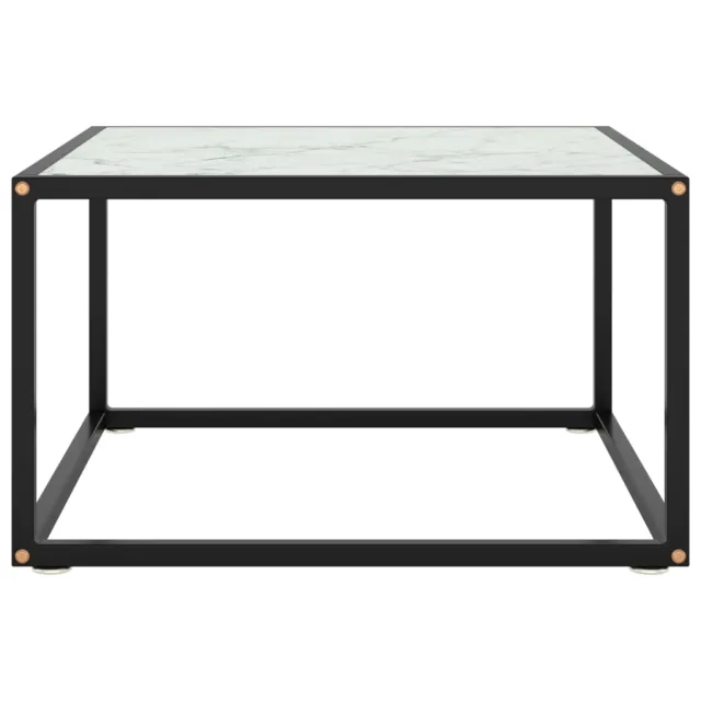 Table basse Noir avec verre marbre blanc 60x60x35 cm