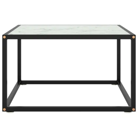 Table basse Noir avec verre marbre blanc 60x60x35 cm