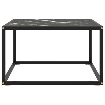 Table basse Noir avec verre marbre noir 60x60x35 cm 2