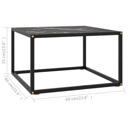 Table basse Noir avec verre marbre noir 60x60x35 cm