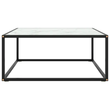 Table basse Noir avec verre marbre blanc 80x80x35 cm 2