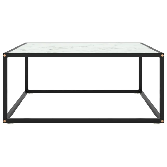Table basse Noir avec verre marbre blanc 80x80x35 cm