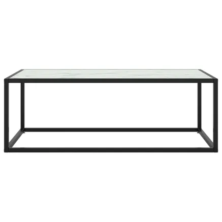 Table basse Noir avec verre marbre blanc 100x50x35 cm 2