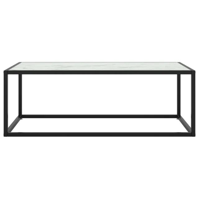 Table basse Noir avec verre marbre blanc 100x50x35 cm