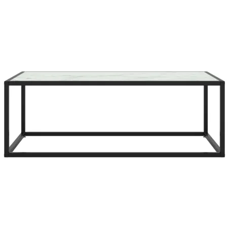Table basse Noir avec verre marbre blanc 100x50x35 cm