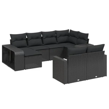 Salon de jardin 10 pcs avec coussins noir résine tressée 2