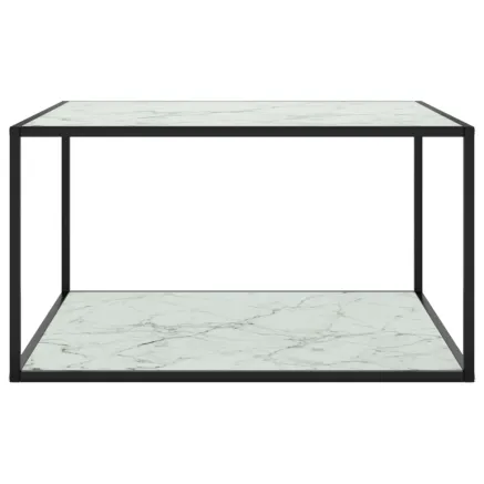 Table basse Noir avec verre marbre blanc 90x90x50 cm 2