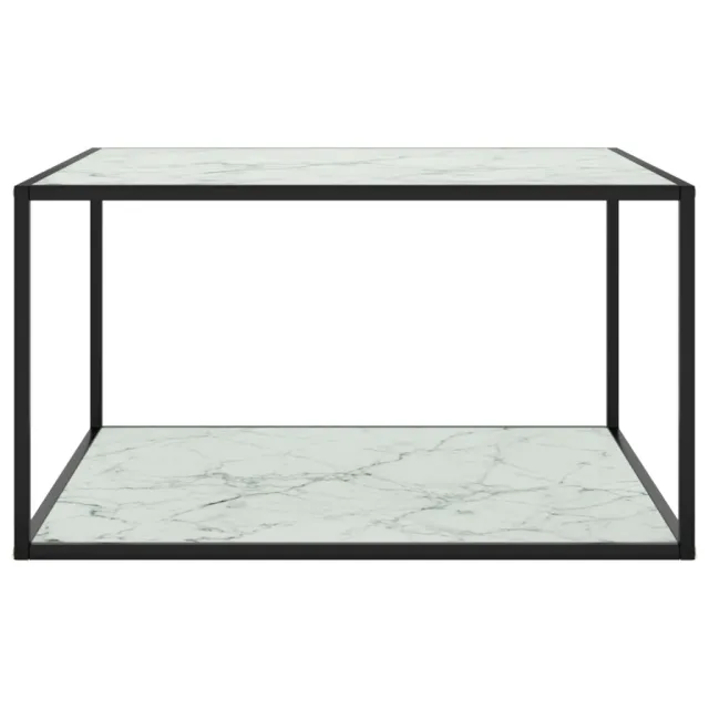 Table basse Noir avec verre marbre blanc 90x90x50 cm