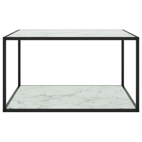 Table basse Noir avec verre marbre blanc 90x90x50 cm