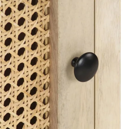 Table de chevet 40x30x50 cm Bois de manguier et canne naturelle