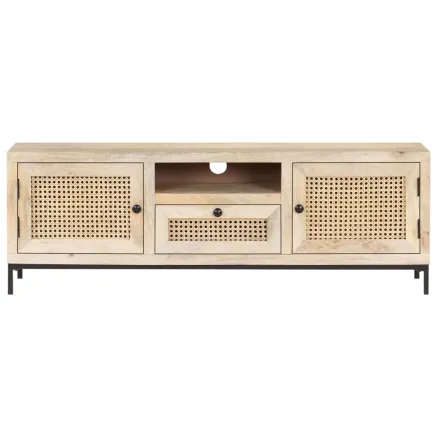 Meuble TV 120x30x40 cm Bois de manguier et canne naturelle 2