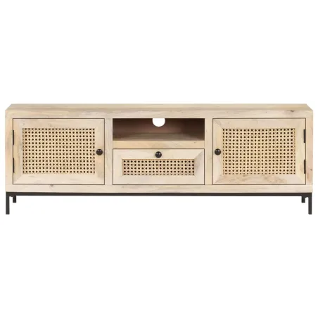 Meuble TV 120x30x40 cm Bois de manguier et canne naturelle