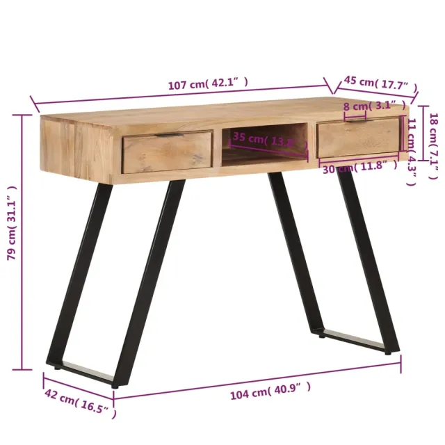 Bureau 107x45x79 cm Bois d'acacia solide avec bord naturel