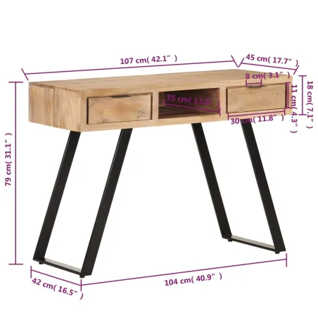 Bureau 107x45x79 cm Bois d'acacia solide avec bord naturel