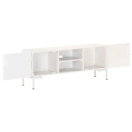 Meuble TV Blanc 115x30x46 cm Bois massif de manguier 2