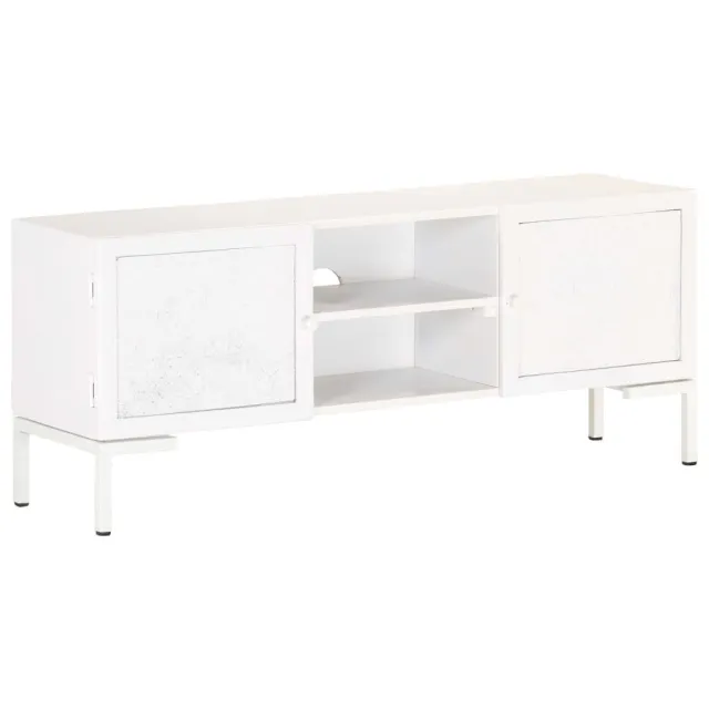 Meuble TV Blanc 115x30x46 cm Bois massif de manguier
