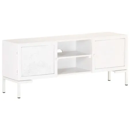 Meuble TV Blanc 115x30x46 cm Bois massif de manguier