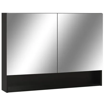 Armoire à miroir de salle de bain LED Noir 80x15x60 cm MDF 2