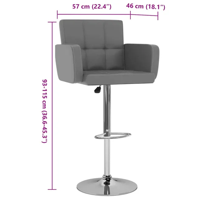 Tabourets de bar lot de 2 gris similicuir