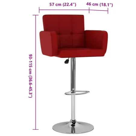 Tabourets de bar lot de 2 rouge bordeaux similicuir