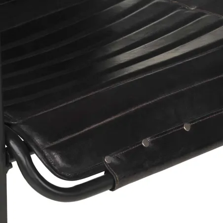 Fauteuil de relaxation avec repose-pied Noir Cuir véritable