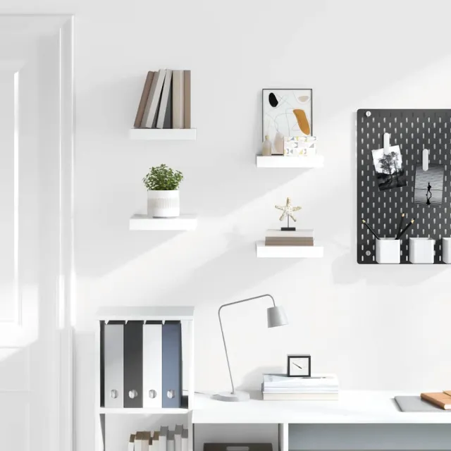 Étagère murale flottante 4 pcs Blanc brillant 23x23,5x3,8cm MDF