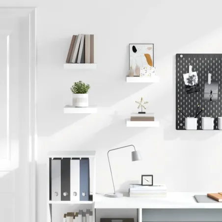 Étagère murale flottante 4 pcs Blanc brillant 23x23,5x3,8cm MDF