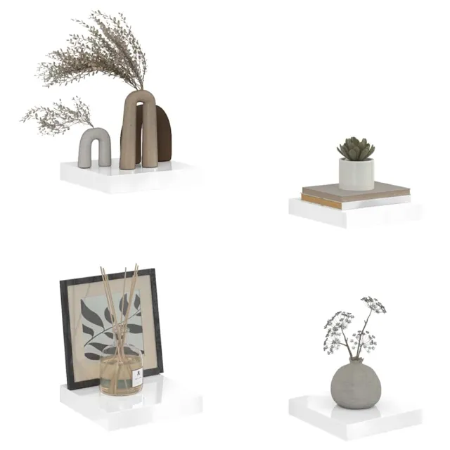 Étagère murale flottante 4 pcs Blanc brillant 23x23,5x3,8cm MDF