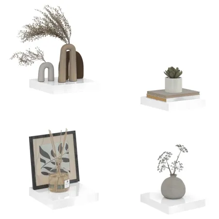 Étagère murale flottante 4 pcs Blanc brillant 23x23,5x3,8cm MDF