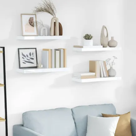 Étagère murale flottante 4 pcs Blanc brillant 60x23,5x3,8cm MDF