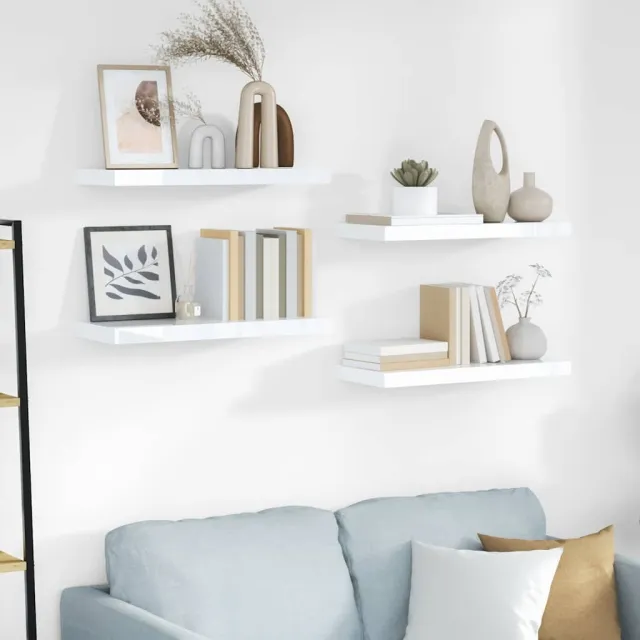 Étagère murale flottante 4 pcs Blanc brillant 60x23,5x3,8cm MDF