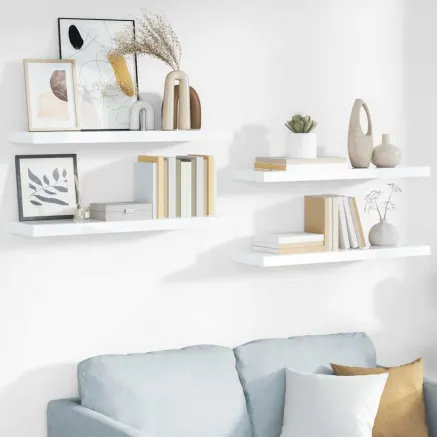 Étagère murale flottante 4 pcs Blanc brillant 80x23,5x3,8cm MDF