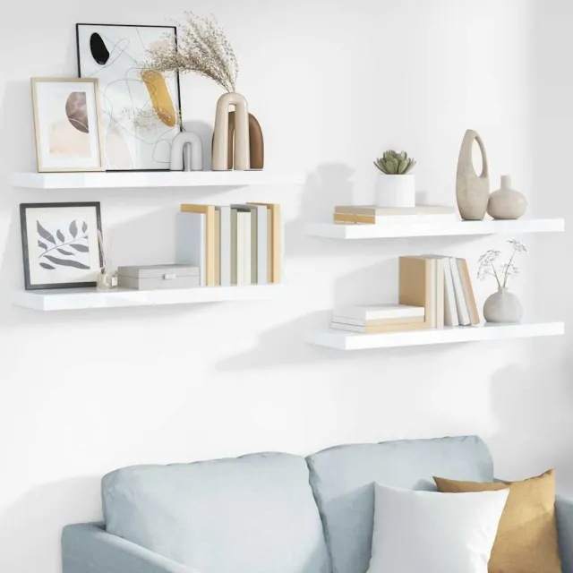 Étagère murale flottante 4 pcs Blanc brillant 80x23,5x3,8cm MDF