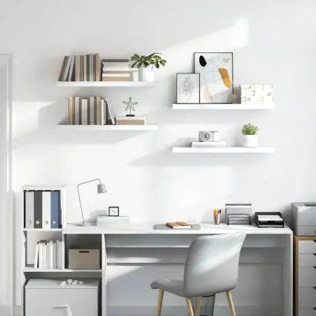 Étagère murale flottante 4 pcs Blanc brillant 80x23,5x3,8cm MDF