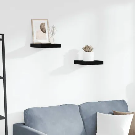 Étagère murale flottante 2 pcs Noir brillant 23x23,5x3,8 cm MDF