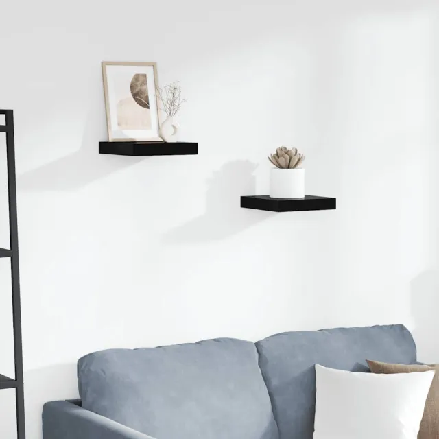 Étagère murale flottante 2 pcs Noir brillant 23x23,5x3,8 cm MDF