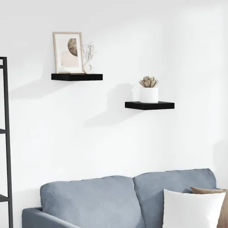Étagère murale flottante 2 pcs Noir brillant 23x23,5x3,8 cm MDF