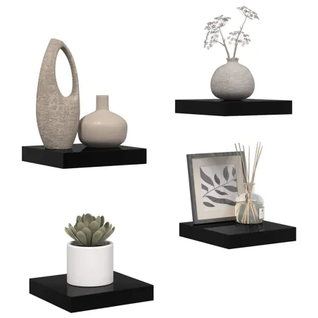Étagère murale flottante 4 pcs Noir brillant 23x23,5x3,8 cm MDF