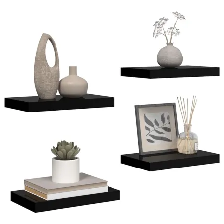 Étagère murale flottante 4 pcs Noir brillant 40x23x3,8 cm MDF