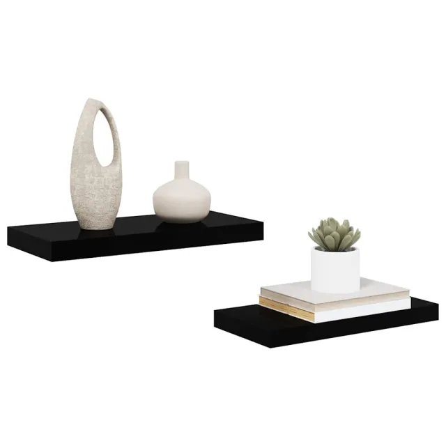 Étagère murale flottante 2 pcs Noir brillant 50x23x3,8 cm MDF