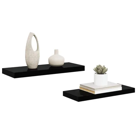 Étagère murale flottante 2 pcs Noir brillant 60x23,5x3,8 cm MDF