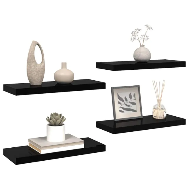 Étagère murale flottante 4 pcs Noir brillant 60x23,5x3,8 cm MDF