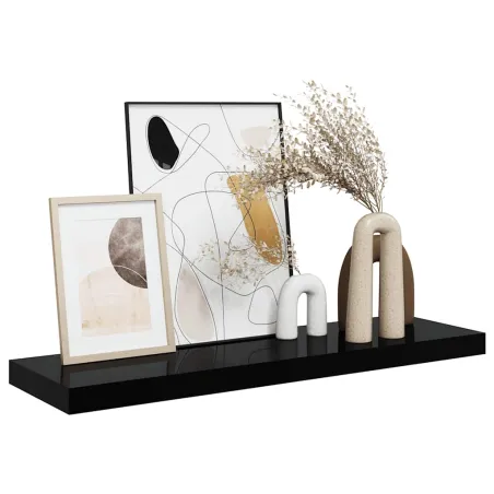 Étagère murale flottante Noir brillant 80x23,5x3,8 cm MDF