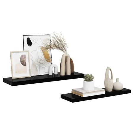 Étagère murale flottante 2 pcs Noir brillant 80x23,5x3,8 cm MDF