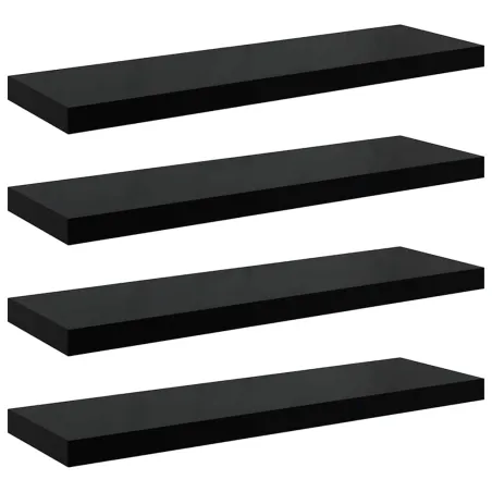 Étagère murale flottante 4 pcs Noir brillant 80x23,5x3,8 cm MDF