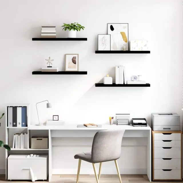 Étagère murale flottante 4 pcs Noir brillant 80x23,5x3,8 cm MDF