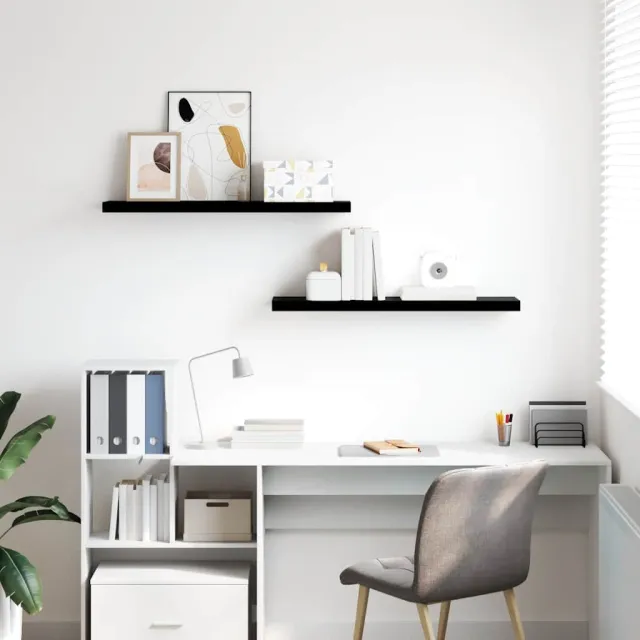 Étagère murale flottante 2 pcs Noir brillant 90x23,5x3,8 cm MDF