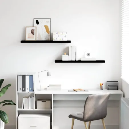 Étagère murale flottante 2 pcs Noir brillant 90x23,5x3,8 cm MDF