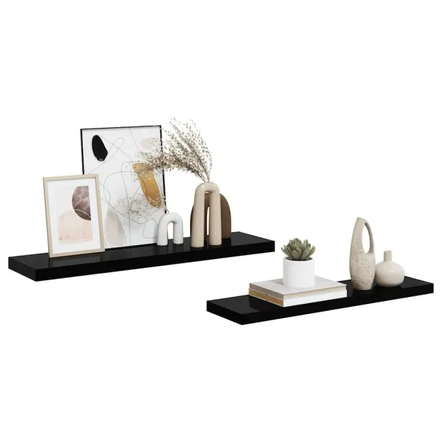 Étagère murale flottante 2 pcs Noir brillant 90x23,5x3,8 cm MDF